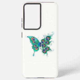 Funda Para Samsung Galaxy S21+ Mariposa con plumas de pavo real verde