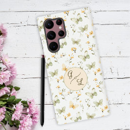 Funda Para Samsung Galaxy S22 Ultra Mariposa de primavera con monograma personalizado