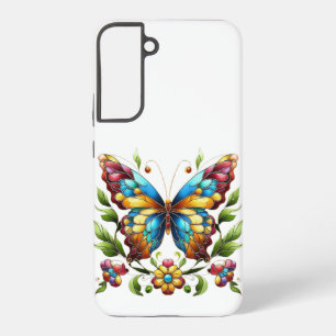 Funda Para Samsung Galaxy S22+ Mariposa de vidrio coloreado con flores