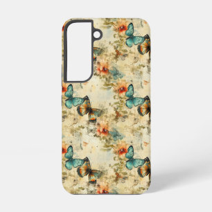 Funda Para Samsung Galaxy S22 Mariposa floral naranja azul verdoso antiguo