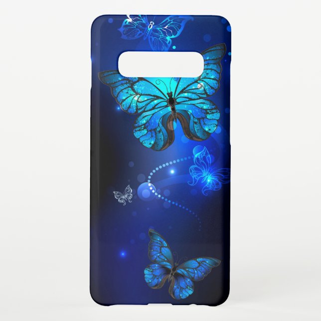Funda Para Samsung Galaxy Mariposa morfo en el fondo oscuro (Reverso)