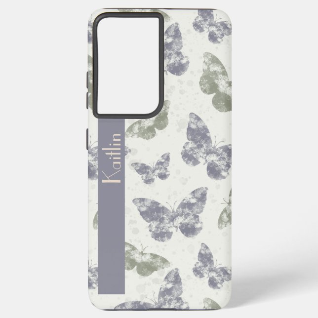 Funda Para Samsung Galaxy Mariposas acuarelas en malva y sabio (Reverso )