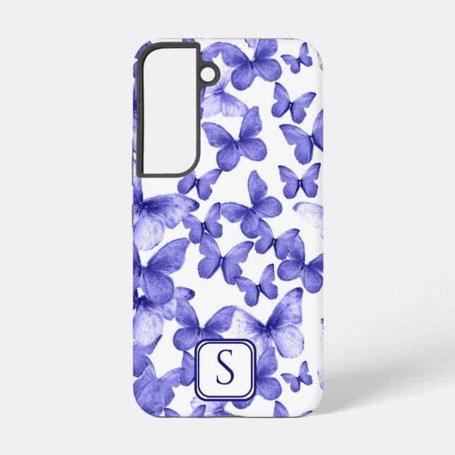 Funda Para Samsung Galaxy Mariposas azules Monograma moderno Personalizado e (Reverso )