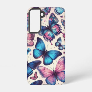 Funda Para Samsung Galaxy S21 Mariposas de verano; patrón en rosa y azul