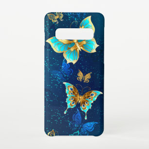 Funda Para Samsung Galaxy S10 Mariposas doradas sobre fondo azul