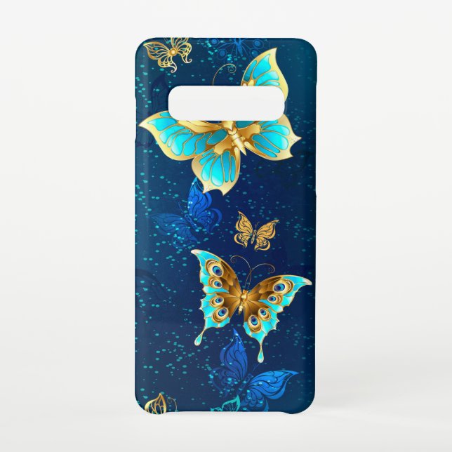 Funda Para Samsung Galaxy Mariposas doradas sobre fondo azul (Reverso)