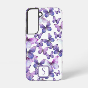 Funda Para Samsung Galaxy S22 Mariposas Moradas Elegante Monograma Personalizado