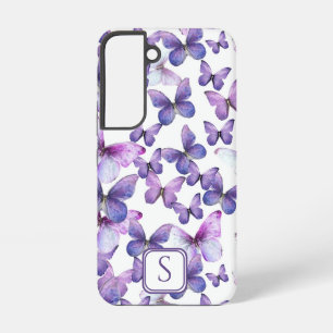 Funda Para Samsung Galaxy S22 Mariposas moradas Monograma Personalizado elegante
