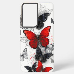 Funda Para Samsung Galaxy S21 Ultra Mariposas Morpho voladoras negras y rojas