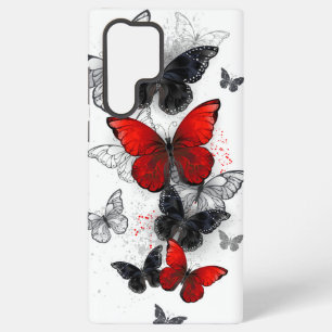 Funda Para Samsung Galaxy S22 Ultra Mariposas Morpho voladoras negras y rojas