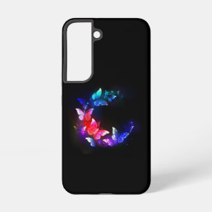 Funda Para Samsung Galaxy S22 Mariposas nocturnas de neón brillante sobre fondo 