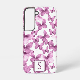 Funda Para Samsung Galaxy S22 Mariposas rosadas Monograma moderno Personalizado