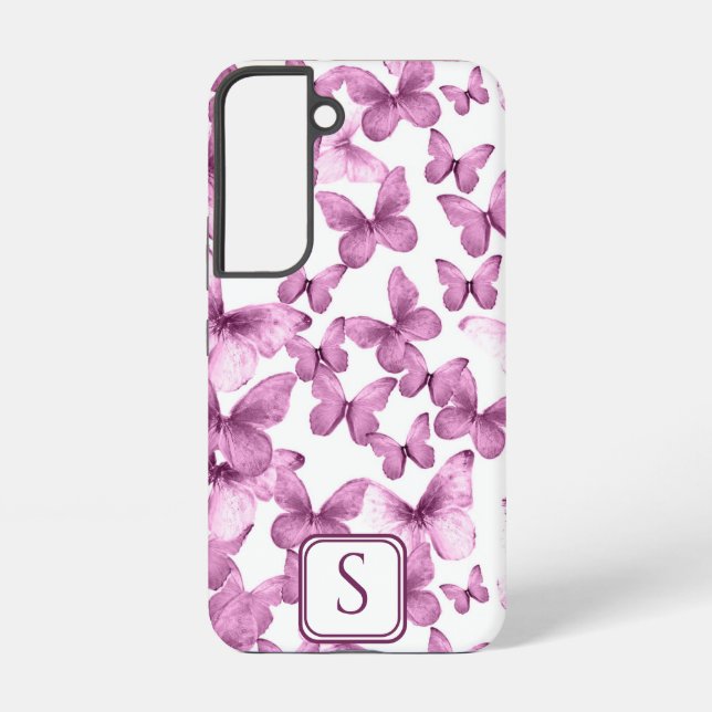 Funda Para Samsung Galaxy Mariposas rosadas Monograma moderno Personalizado  (Reverso )