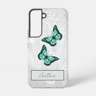Funda Para Samsung Galaxy S22 Mariposas Verde azuladas brillantes