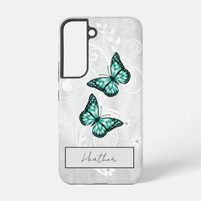 Funda Para Samsung Galaxy Mariposas Verde azuladas brillantes (Reverso )
