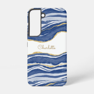 Funda Para Samsung Galaxy S22 Mármol Azul Ágata Dorado Brillo Personalizado