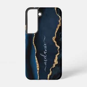 Funda Para Samsung Galaxy S22 Mármol azul ágata dorado brillo personalizado con
