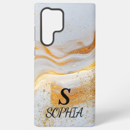 Funda Para Samsung Galaxy S22 Ultra mármol blanco elegante monograma con brillo dorado