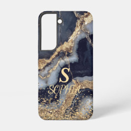Funda Para Samsung Galaxy S22 mármol blanco elegante monograma con brillo dorado