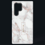 Funda Para Samsung Galaxy S22 Ultra Mármol blanco y Rosa-oro moderno<br><div class="desc">Diseño moderno y elegante de piedra de imitación de mármol blanco y rosa dorado con monograma enmarcado.</div>