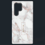Funda Para Samsung Galaxy S22 Ultra Mármol blanco y Rosa-oro moderno<br><div class="desc">Diseño moderno y elegante de piedra de imitación de mármol blanco y rosa dorado con monograma enmarcado.</div>