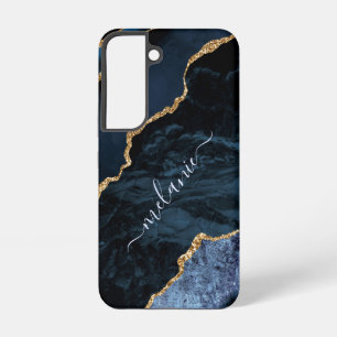 Funda Para Samsung Galaxy S22 Mármol Brillante Azul Marino Oro Personaliza Tu No