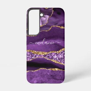 Funda Para Samsung Galaxy S22 Mármol Brillante Oro Purpura Nombre Personalizado