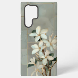 Funda Para Samsung Galaxy S22 Ultra Mármol de línea dorada con flor de magnolia blanca