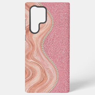 Funda Para Samsung Galaxy S22 Ultra Mármol de oro rosa y brillo rosa