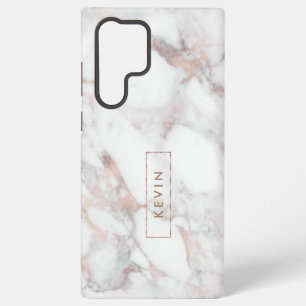 Funda Para Samsung Galaxy S22 Ultra Mármol Falso Blanco y Rosa Dorado Moderno