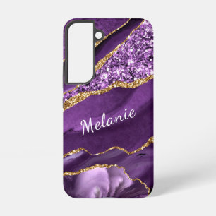 Funda Para Samsung Galaxy S22 Mármol personalizado con tu nombre en purpura y do