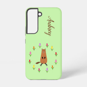 Funda Para Samsung Galaxy S22 Marmota Linda y Flores de Tulipán Nombre Personali