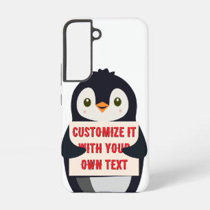 Funda Para Samsung Galaxy S22 Mascota de pingüino sosteniendo un cartel para tex
