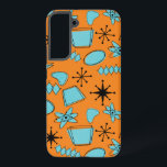Funda Para Samsung Galaxy S22  MCM Formas atómicas Turquesa en Naranja<br><div class="desc">Formas e iconos modernos dibujados a mano a mediados de siglo digitalizados para diseñar patrones sin fisuras</div>