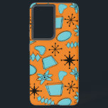 Funda Para Samsung Galaxy S21 Ultra MCM Formas atómicas Turquesa en Naranja<br><div class="desc">Formas e iconos modernos dibujados a mano a mediados de siglo digitalizados para diseñar patrones sin fisuras</div>