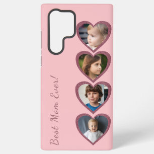 Funda Para Samsung Galaxy S22 Ultra Mejor Mamá Corazón Rosa Niños Cuatro Collages de f