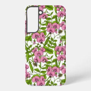 Funda Para Samsung Galaxy S22+ Melocotones y abejorros, rosa, verde y blanco