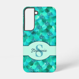 Funda Para Samsung Galaxy S22 Mermaid Scales Monograma Mar Verde Aqua Azul