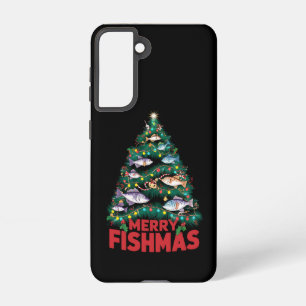 Funda Para Samsung Galaxy S21 Merry Fishmas Christmas Tree Enfoca la pesca de pe