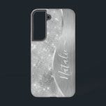 Funda Para Samsung Galaxy S22 Metálico personalizado del Purpurina de plata Glam<br><div class="desc">Personaliza fácilmente este estuche de teléfono con motivos purpurinas metalizado y glamorosos con tu propio nombre personalizado.</div>