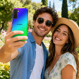 Funda Para Samsung Galaxy S22+ Mezcla diagonal de azul a verde Agregar nombre