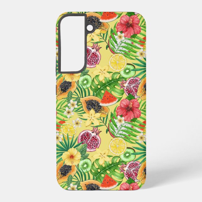 Funda Para Samsung Galaxy Mezcla tropical, flores y hojas en amarillo (Reverso )