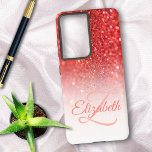 Funda Para Samsung Galaxy S21 Ultra Moda Monograma Coral Purpurina Ombre Nombre<br><div class="desc">Este diseño oscuro de moda presenta un fondo de purpurina de coral con nombre personalizado y monograma de letra inicial. Personalice el funda en los campos de texto con un nombre y un valor inicial, quite ambos o edite utilizando la herramienta de diseño para seleccionar un estilo de fuente, tamaño...</div>