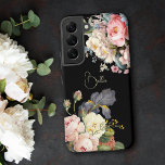 Funda Para Samsung Galaxy S22 Moda Vintage Rosas e Iris Personalizados<br><div class="desc">Hermosos sprays,  atemporales y elegantes de rosas artísticas rosas y blancas,  peonías y iris morado con barba,  con delicado follaje. Incluye un campo de texto modificable para su personalización y el color de fondo es personalizable.</div>