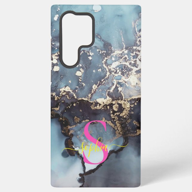 Funda Para Samsung Galaxy modern black and white marble monogram (Reverso )