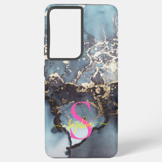Funda Para Samsung Galaxy S21+ modern black and white marble monogram