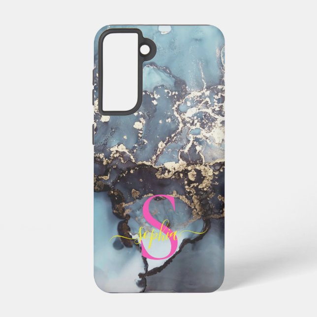 Funda Para Samsung Galaxy modern black and white marble monogram (Reverso )