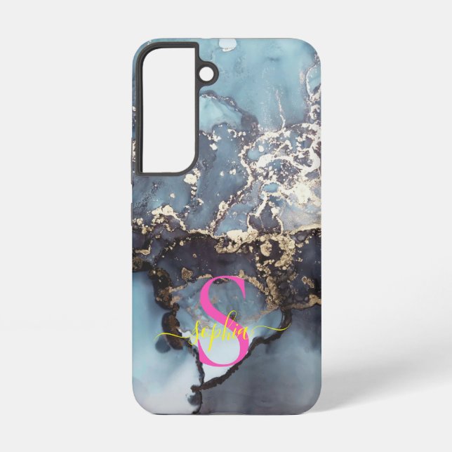 Funda Para Samsung Galaxy modern black and white marble monogram (Reverso )