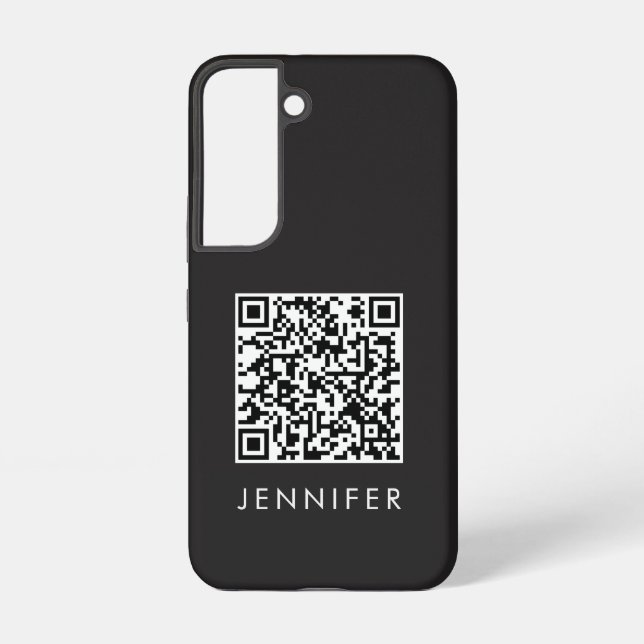 Funda Para Samsung Galaxy Modern Minimalist Black Executive QR Code Monogram (Reverso )