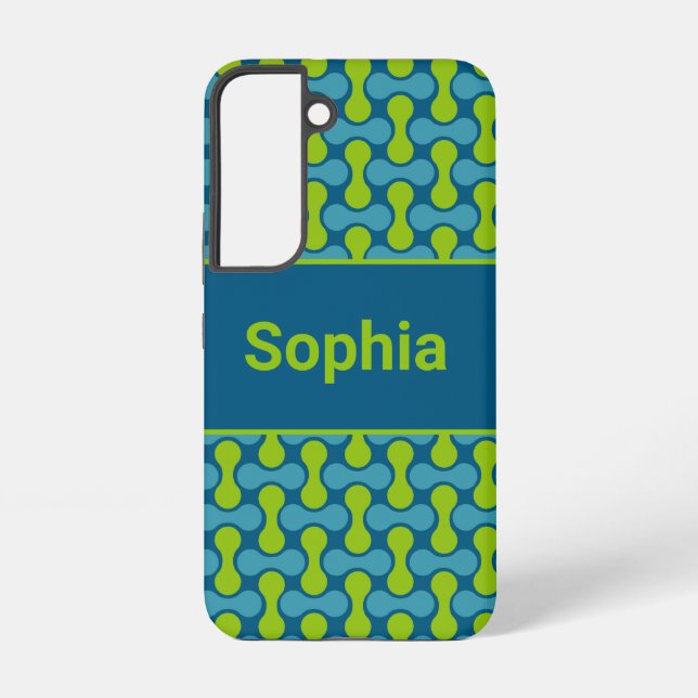 Funda Para Samsung Galaxy Modern Retro Link Pattern in Blue and Green (Reverso )